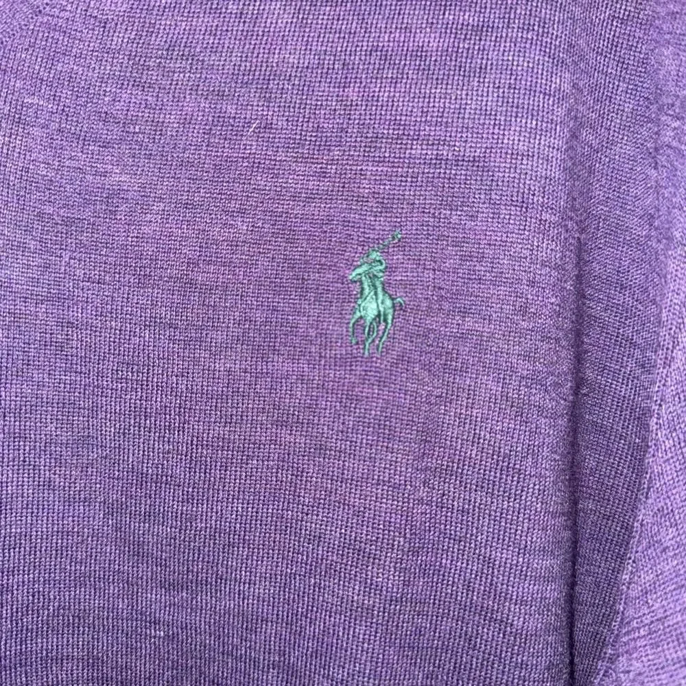 Polo Ralph Lauren Merino Wool V Neck Sweater SZ L Purple Preppy Custom Fit